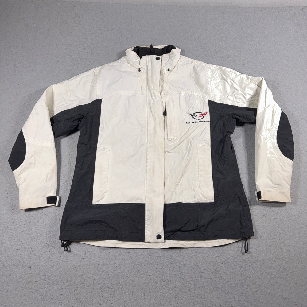 Corvette Motorsport Jacket Men XL Black White Winter Shell Fleece Lined Full Zip